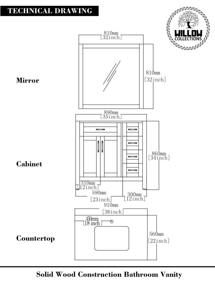 Malibu 36 Left Offset Bath Vanity in White  2" Piatra Gray