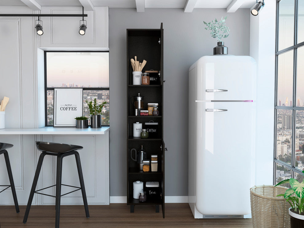 Sheffield 2-Door Pantry Cabinet, with 2 Open Shelves, Black