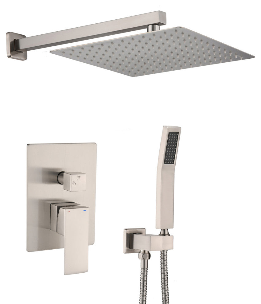 12 inch Wall-Mounted Square Completed Shower System with Handheld Shower and Hea