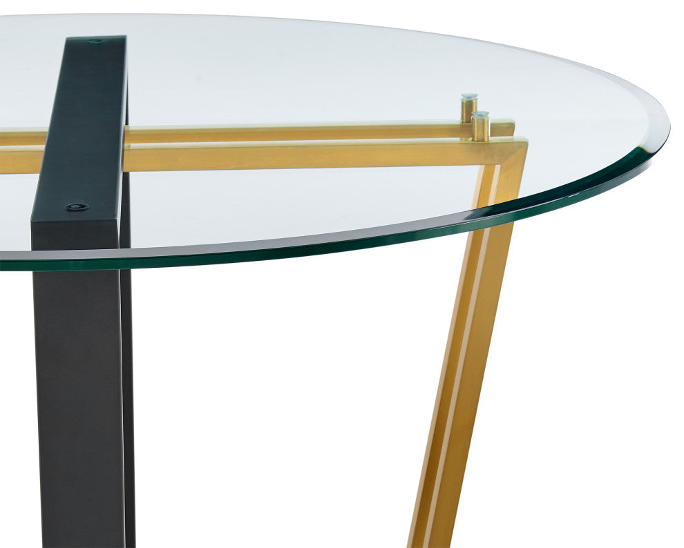 Devi 48" Round Glass Tabletop Dining Table With Gold and Black Base