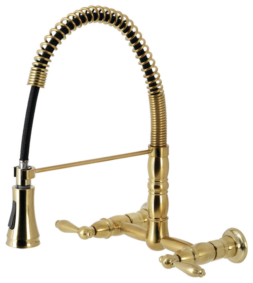 GS1247AL Two-Handle Wall-Mount Pull-Down Sprayer Kitchen Faucet, Brushed Brass
