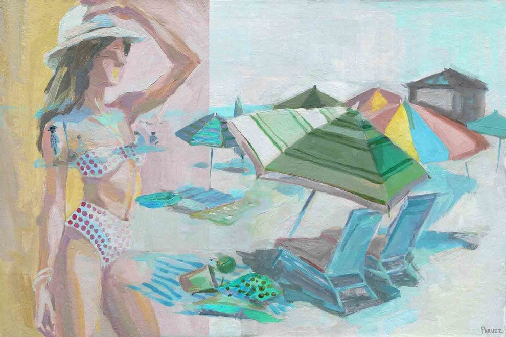 "White Sun Hat" Painting Print on Wrapped Canvas, 60"x40"