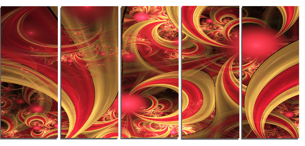 Pink Symmetrical Fractal Pattern, Floral Canvas Art Print, 60"x28", 5 Panels