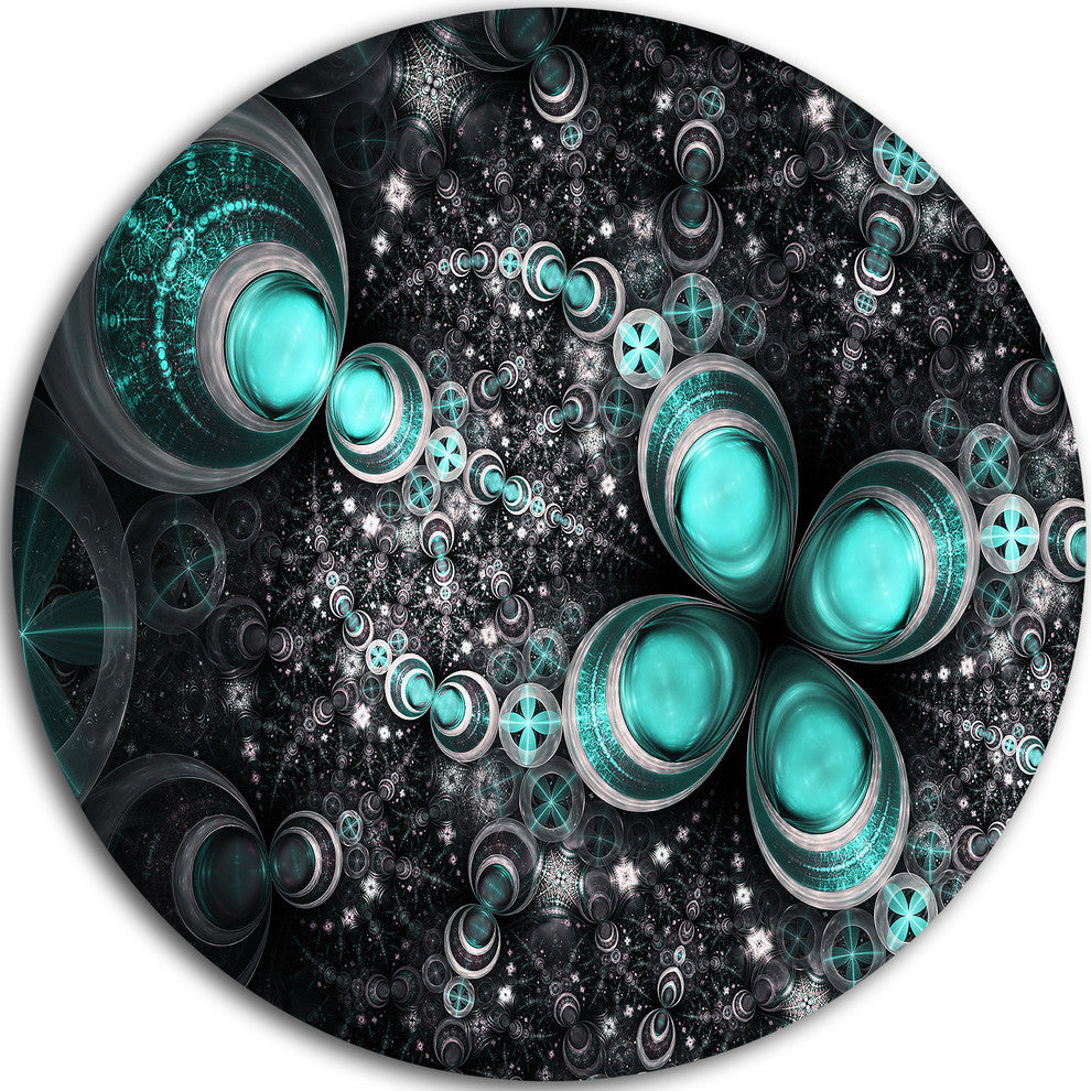 Glittering Dark Green Fractal Flower, Floral Disc Metal Artwork, 36"
