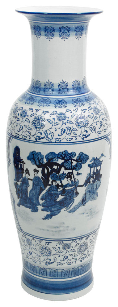 36" Ladies Blue and White Porcelain Tung Chi Vase