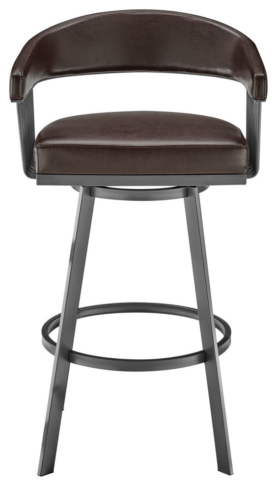 26" Mod Chocolate Faux Leather Java Brown Finish Swivel Bar Stool