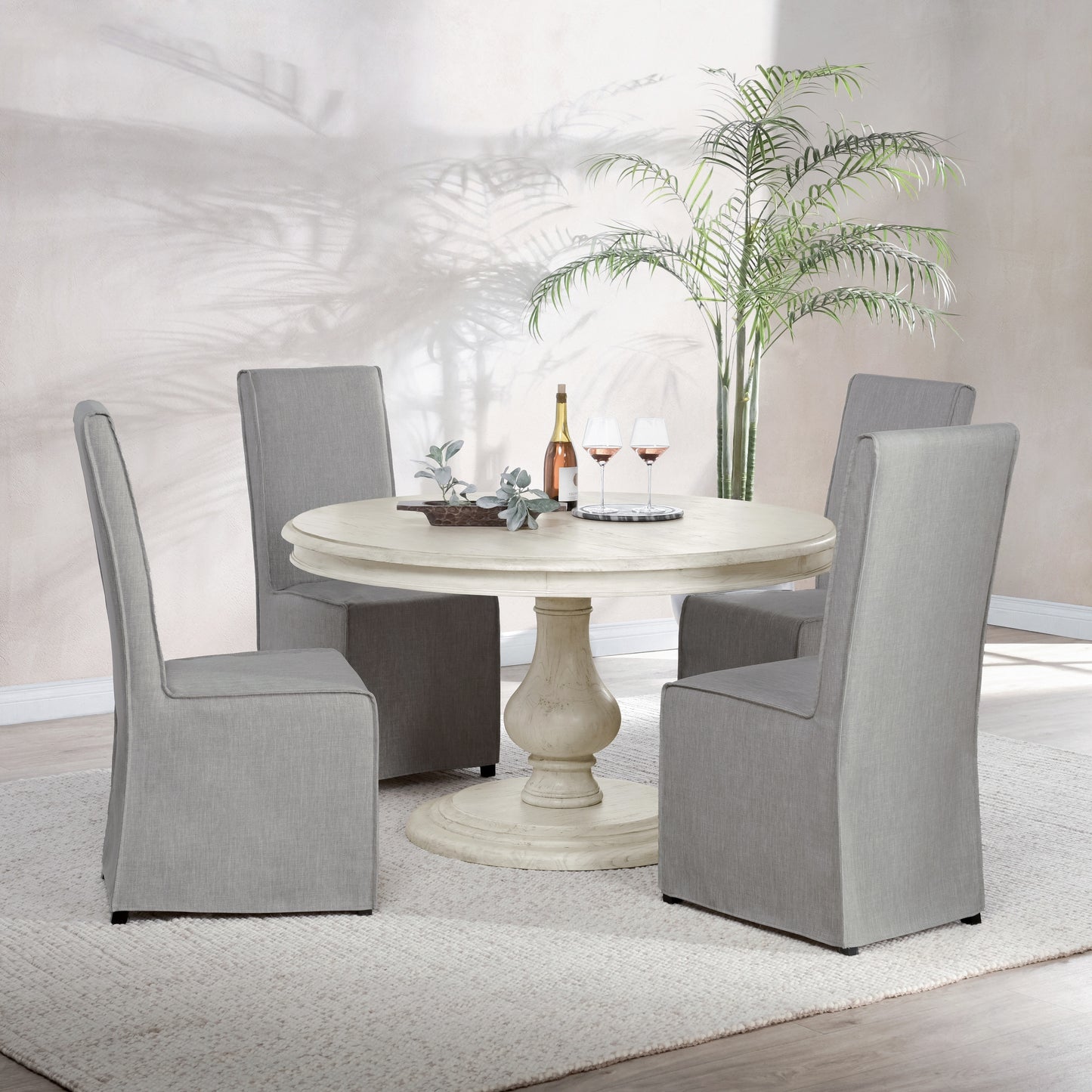 The Adrienne Dining Table, 54", Warm Gray, French Country, Round