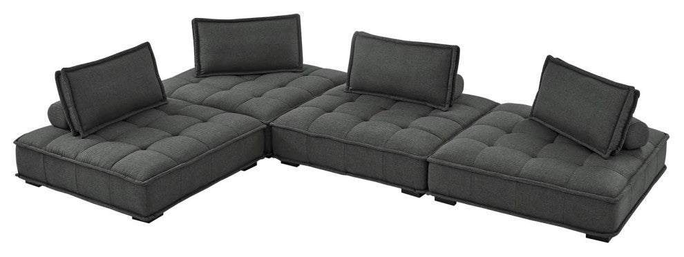 Modular Deep Tufted Sectional Sofa Set, Gray, Fabric, Modern, Hospitality