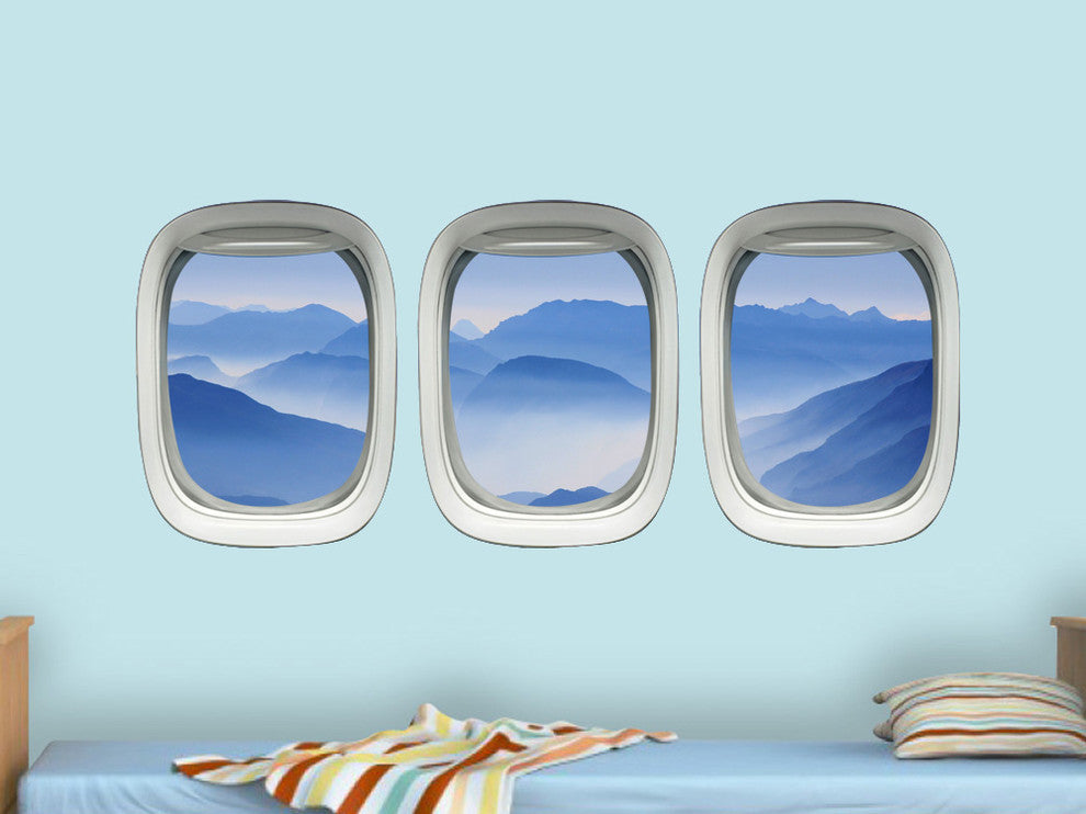 Airplane Window Wall Art Aviation Decor Porthole Decal Mountains