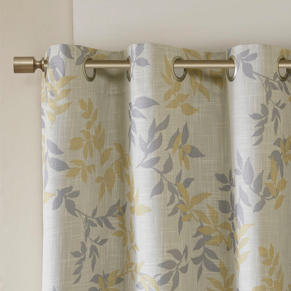 SunSmart Julie Printed Botanical Blackout Curtain Panel, Yellow