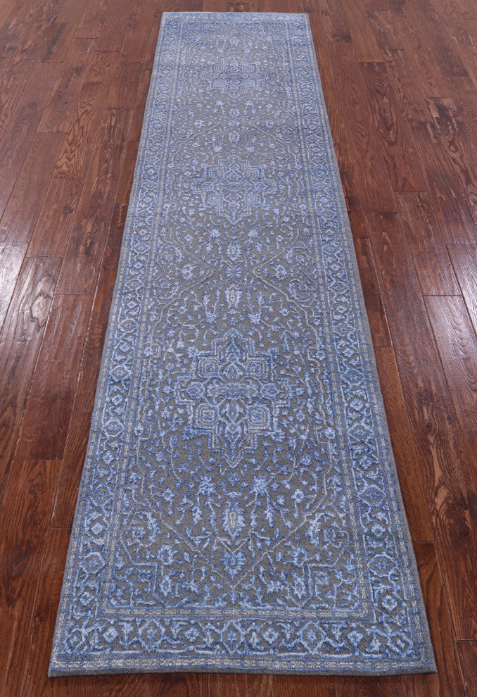 2' 6" X 10' 2" Runner Persian Heriz Serapi Wool & Silk Handmade Rug - Q15984