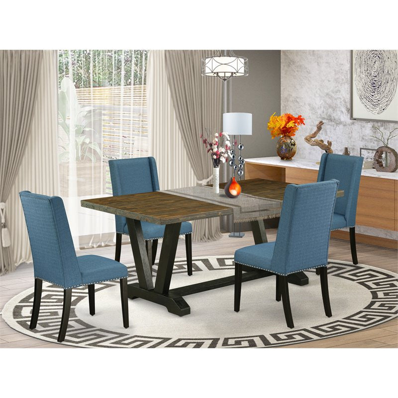 V677Fl121-5, 5-Piece Set Jacobean Table Top and 4 Chairs, Black