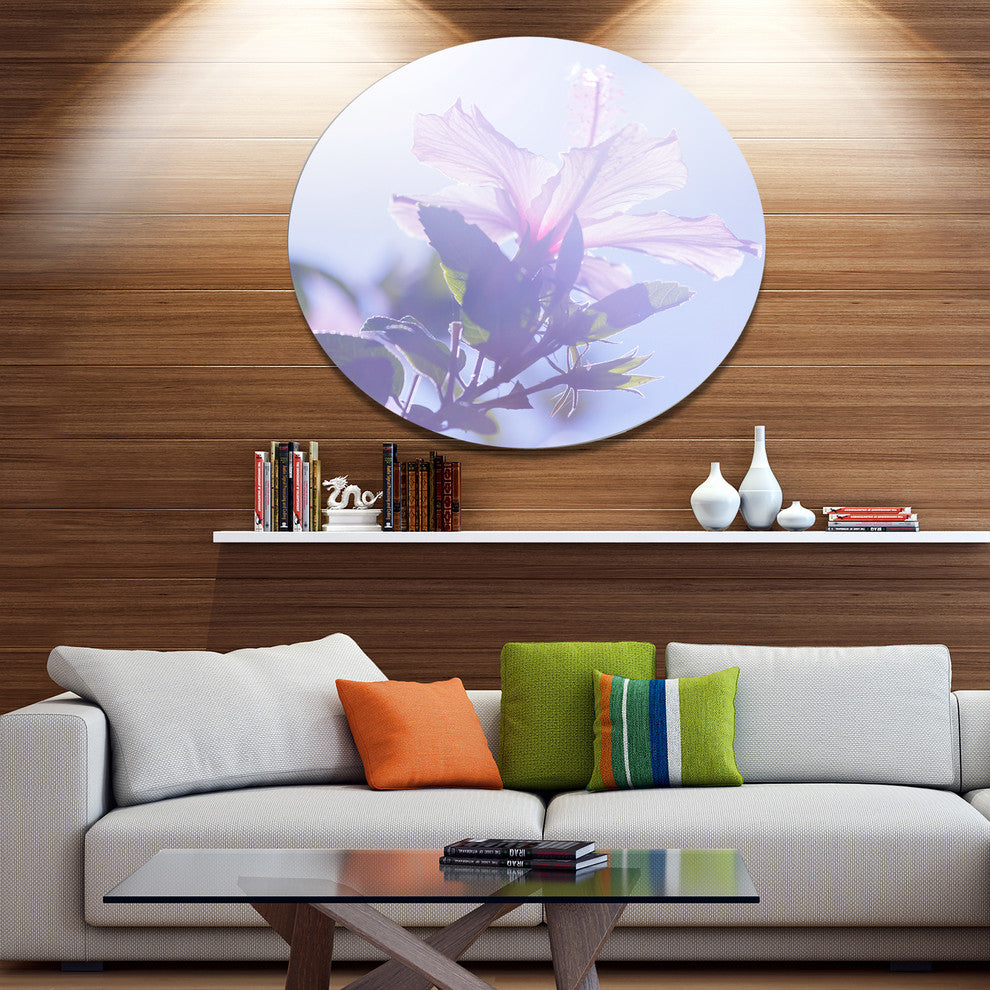 Pink Hibiscus Flower In Hawaii, Flower Round Metal Wall Art, 36"