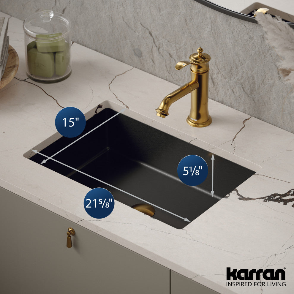 Karran Cinox Stainless Steel Rectangular Undermount Sink, Gunmetal Grey