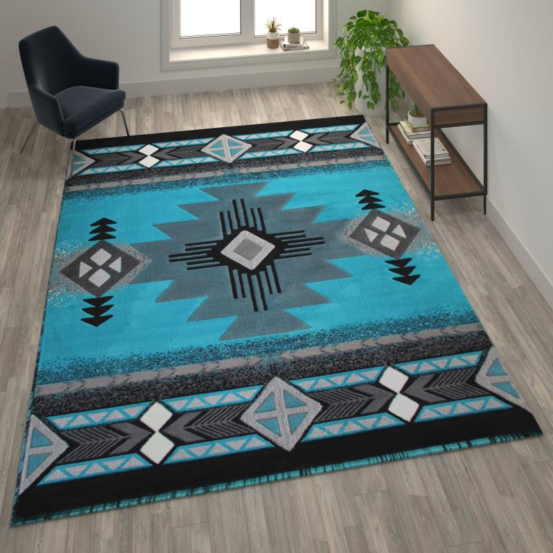 Mohave Collection Traditional Southwestern Style Area Rug, Turquoise, 8' X 10'