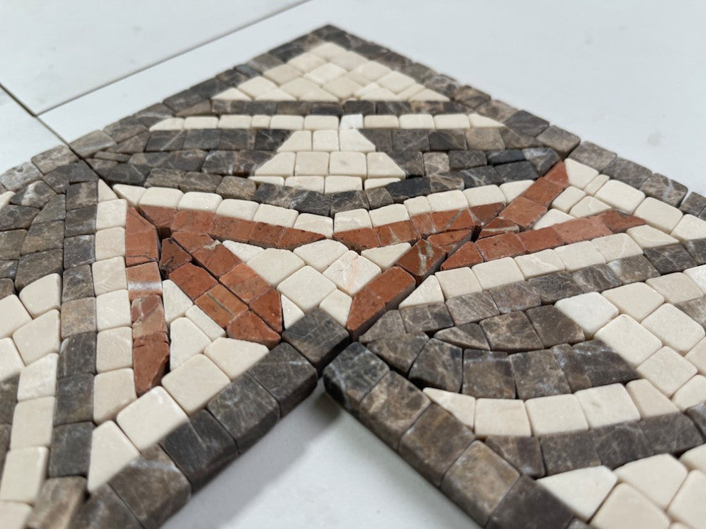 Marble Mosaic Border Listello Accent Deco Tile Leaf Red 4x8 Tumbled, 1 piece