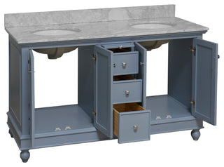 Bella 60" Bathroom Vanity, Powder Blue, Carrara Marble, Double Vanity
