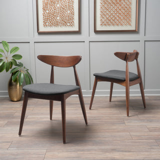 GDF Studio Issaic Mid-Century Design Wood Dining Chairs, Set of 2, Charcoal/Walnut