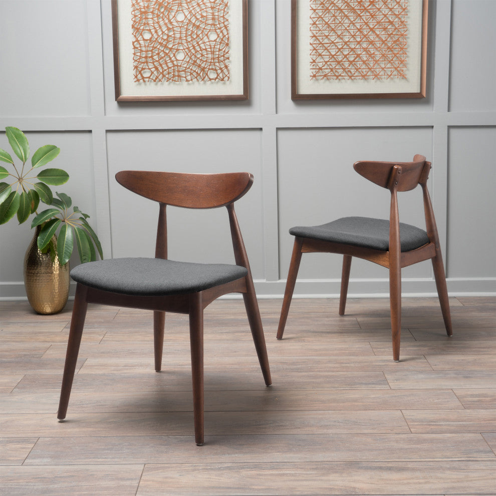 GDF Studio Issaic Mid-Century Design Wood Dining Chairs, Set of 2, Charcoal/Walnut