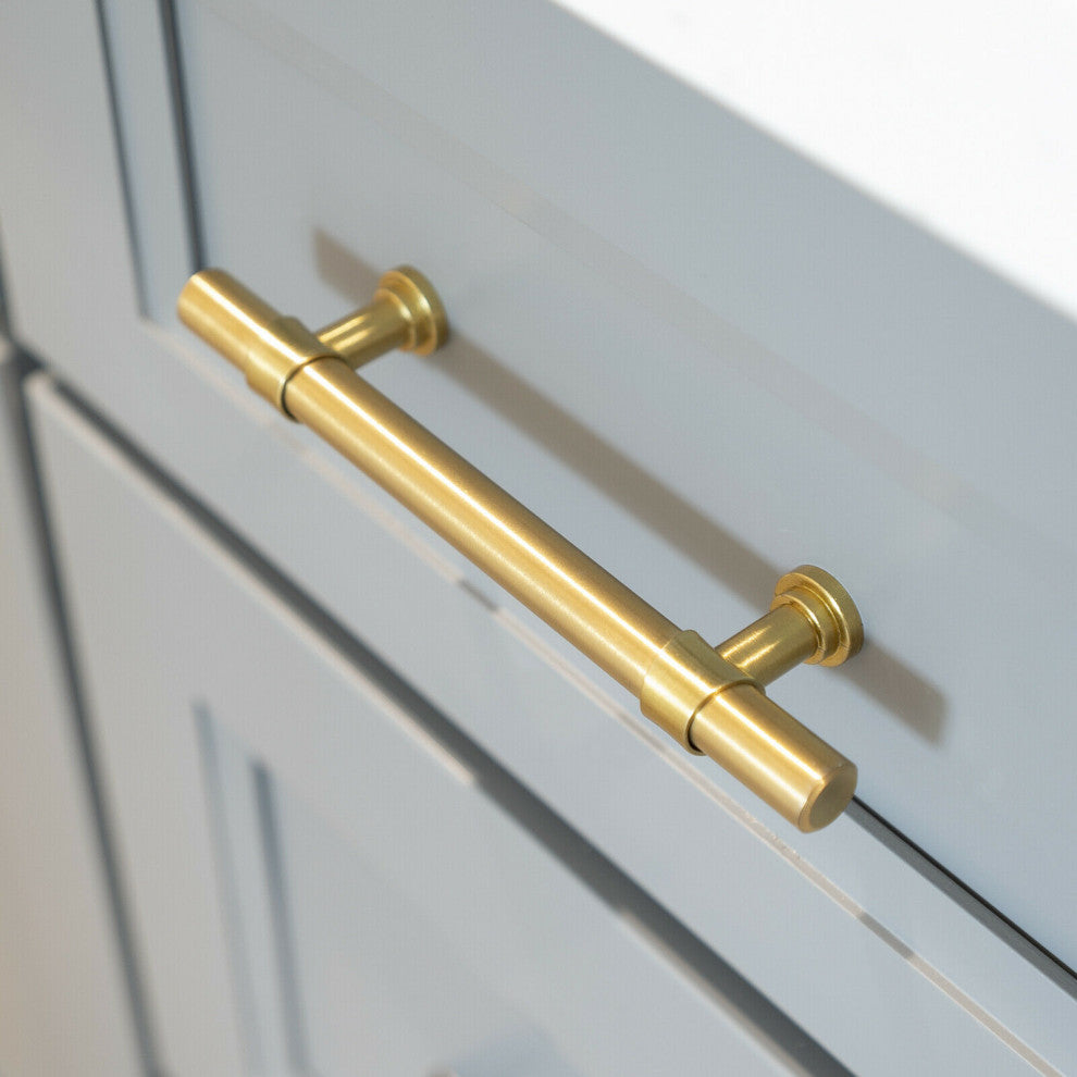 Satin Brass Gold Handle Pull 6-1/4" (160mm) Hole Centers, 8-3/4" Length