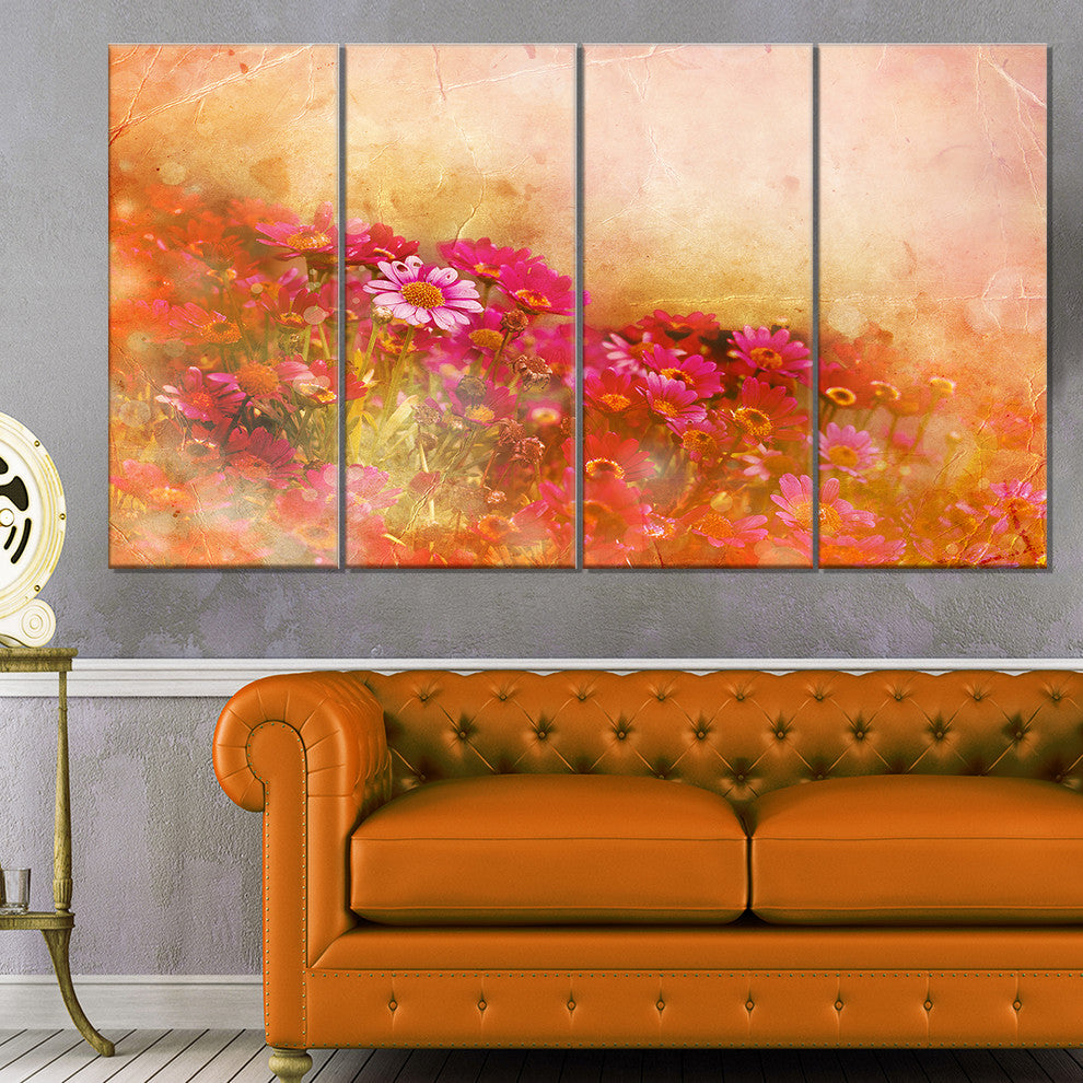 Beautiful Little Flowers in Spring, Floral Canvas Artwork, 48"x28", 4 Panels