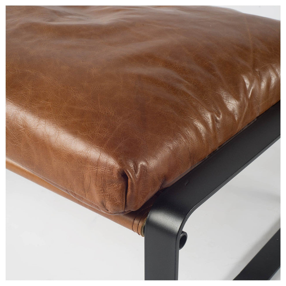 Mod Brown Leather Metal Base Ottoman