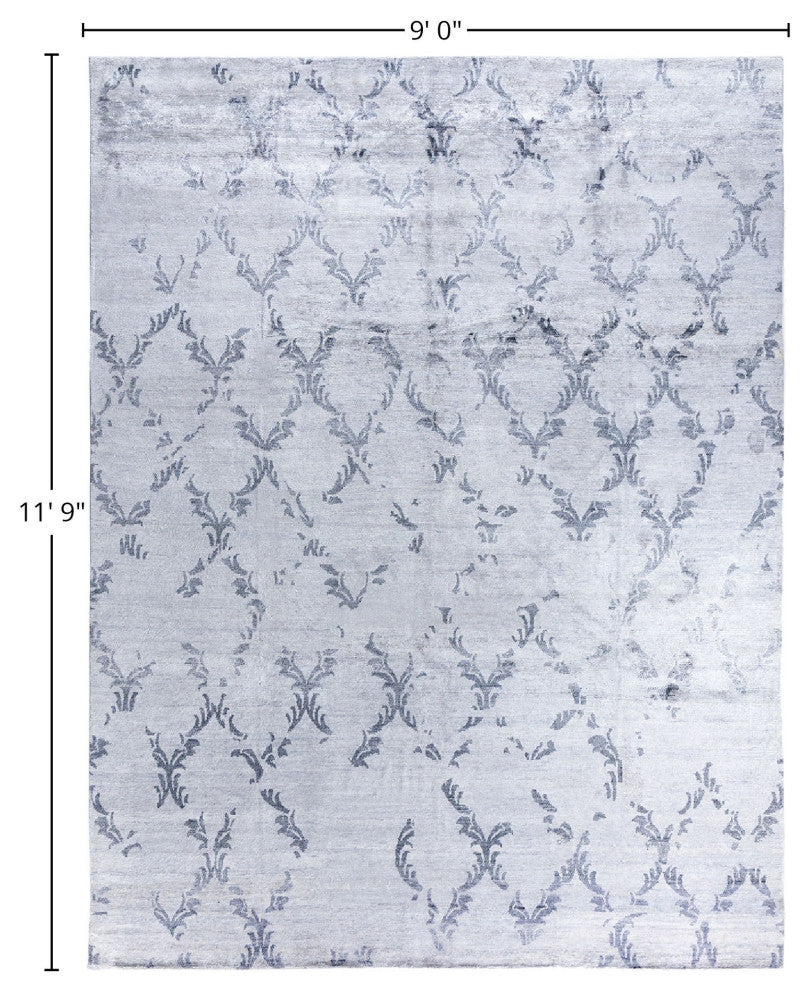 Modern, One-of-a-Kind Hand-Knotted Area Rug - Gray, 9' 0" x 11' 9"
