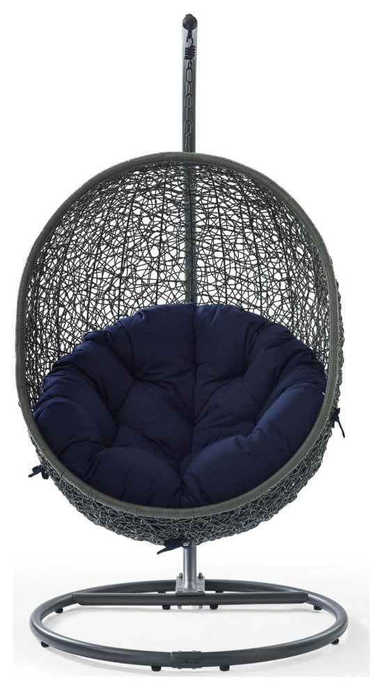 Swing Lounge Chair, Sunbrella, Gray Blue Navy, Modern, Outdoor Patio Cafe