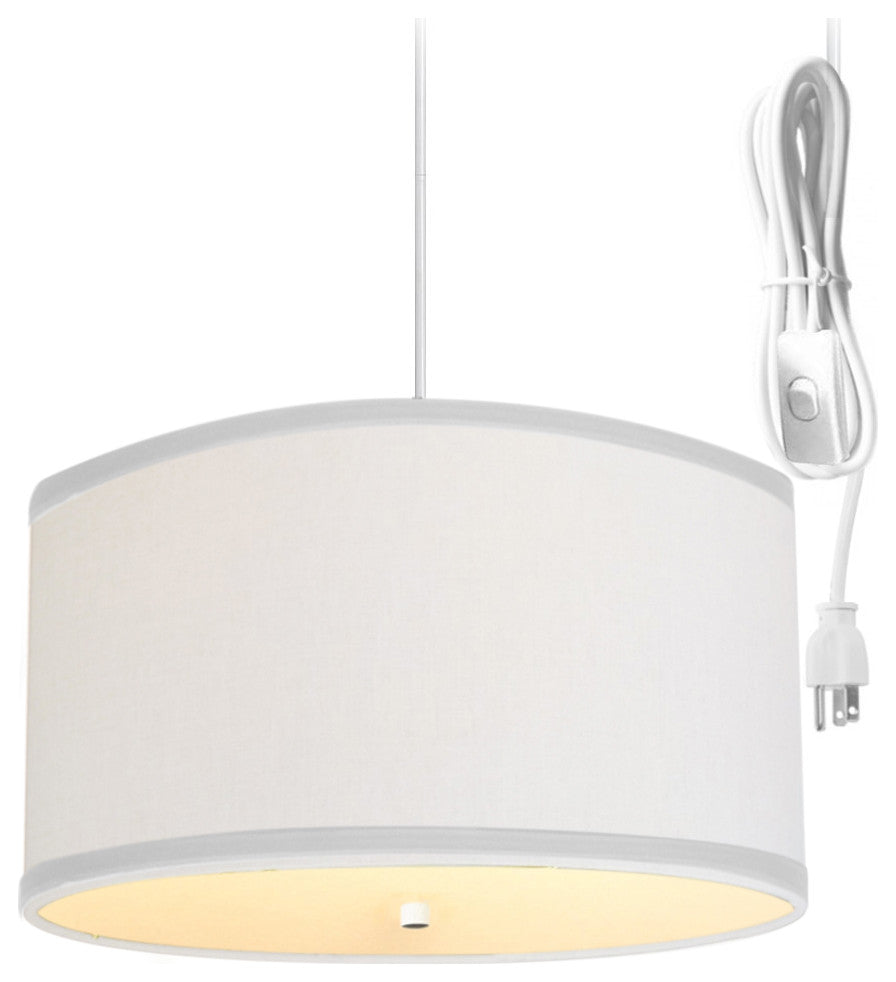 2 Light Swag Plug-In Pendant 18"w White Linen with Diffuser, White Cord