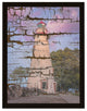 Faux Wood Texture Marblehead Lighthouse at Sunset Framed Photo Wall Art Print, Black, 16" X 20"