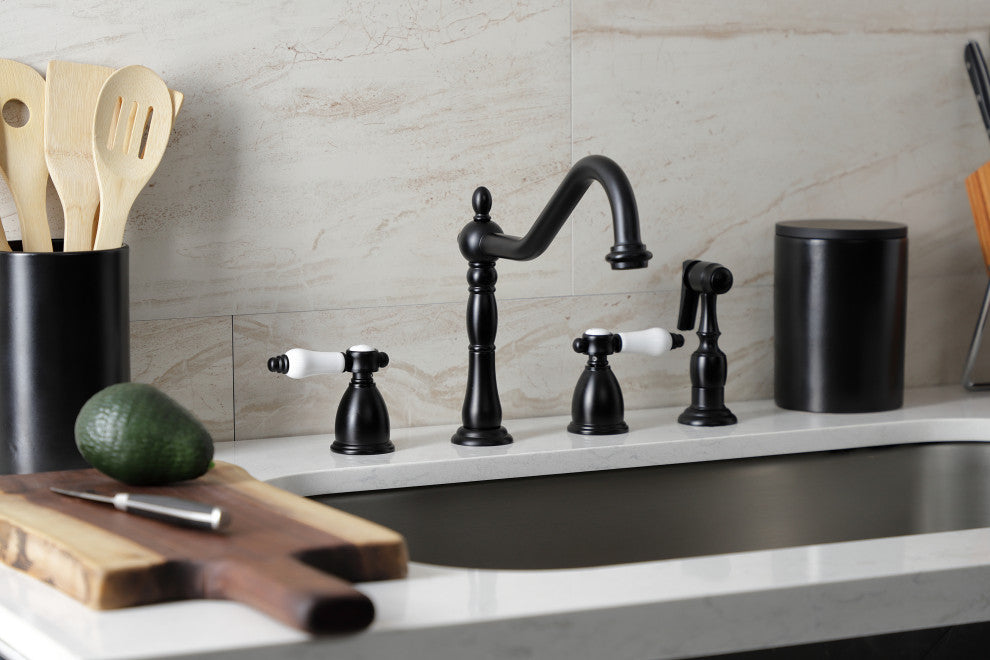 Kingston Brass KB1790BPLBS Widespread Kitchen Faucet, Brass Sprayer
