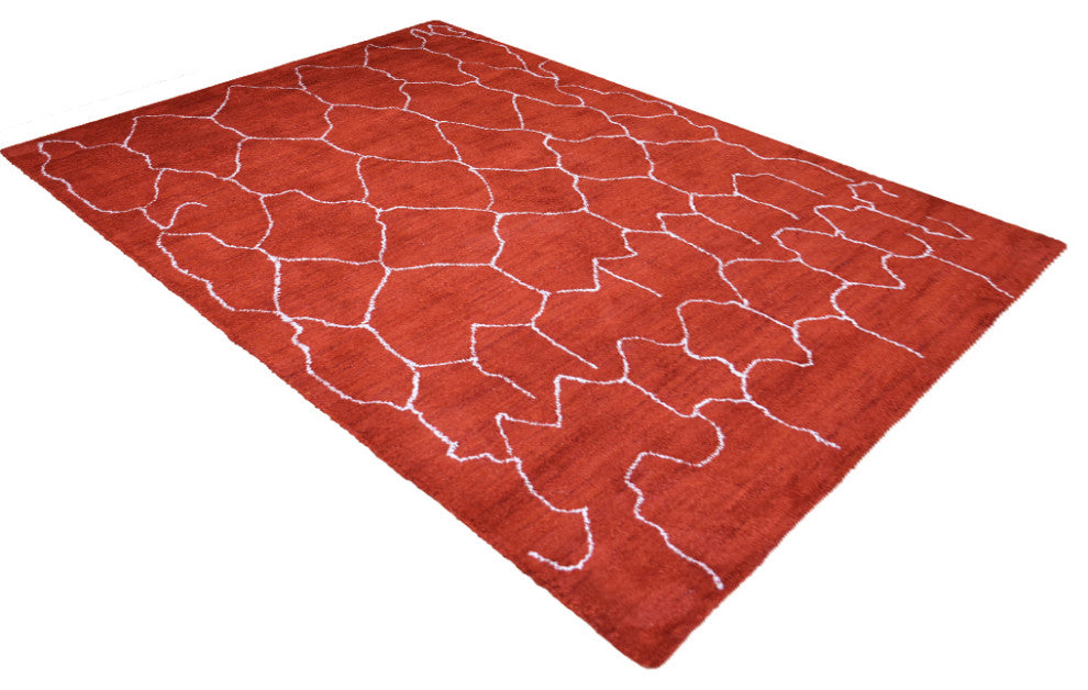 HAND KNOTTED LOOM SILK ECO-FRIENDLY RUG-6'x9',Rectangle,Red White,Contempor