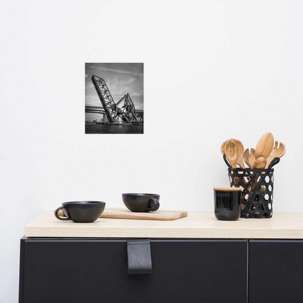 Modern Industrial Wall Decor: Train Drawbridge 2 Black & White Photo, 8" X 10"