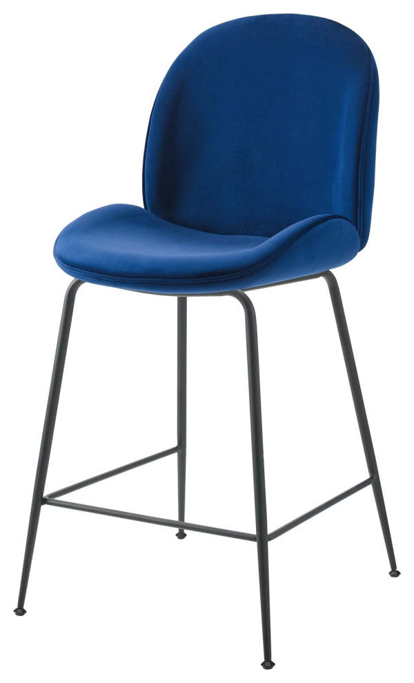Counter Stool Chair, Velvet, Metal, Blue Navy, Modern, Bar Pub Bistro Restaurant