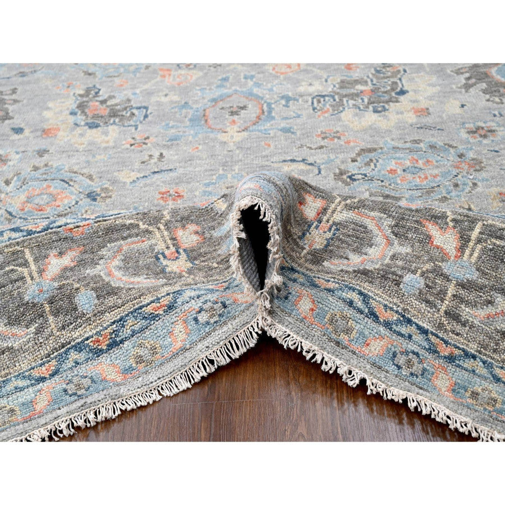 Harbor Gray Hand Knotted Supple Oushak Wool Oversized Rug, 12'x17'9"