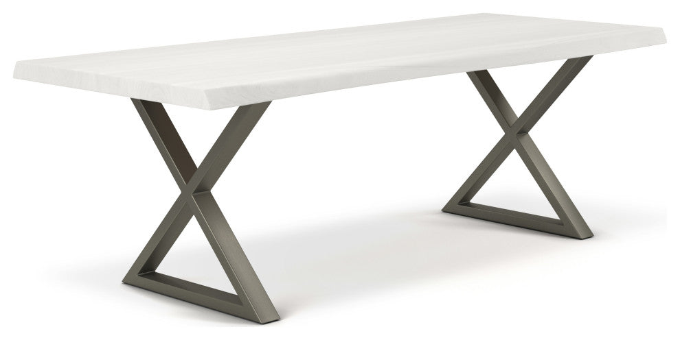 Brooks Dining Table, White Wash, Pewter, 40"x116",X-Base
