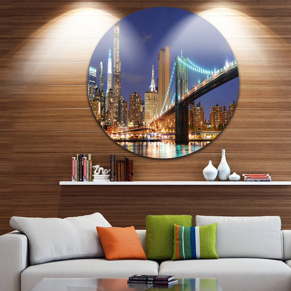 Manhattan Skyline Panorama, Cityscape Photo Disc Metal Wall Art, 23"