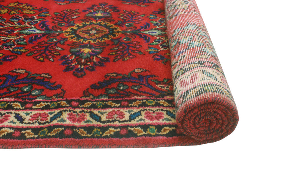 Fine Vintage Distressed Sezer Red/Beige Runner, 3'4x9'11