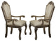 Set of 2 PU Upholstered Arm Chair, Antique White Finish