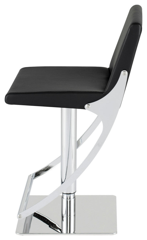 Swing Adjustable Bar Stool, Modern Contemporary Barstool, Faux Leather, Black