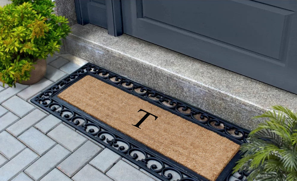 First Impression Hand Crafted Myla Monogrammed Large Entry Doormat, 18"x48", T