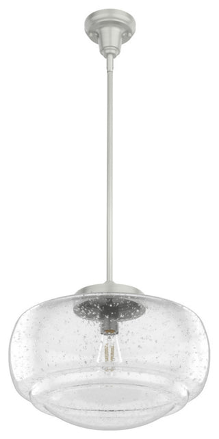 Hunter 16" Saddle Creek Brushed Nickel 1-Light Seeded Glass Pendant Fixture
