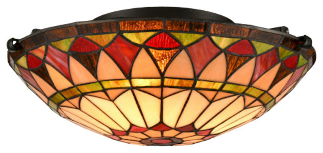 3-Light Tiffany Style Flush Mount Ceiling Light Stained Glass