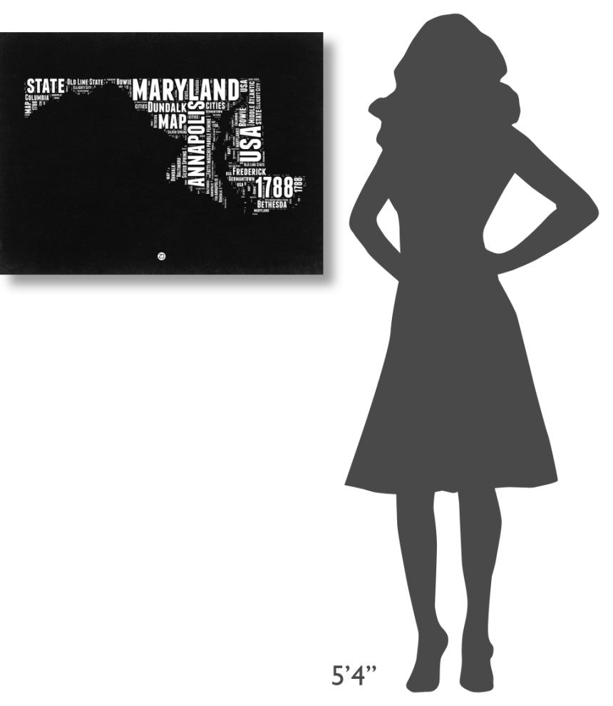 "Maryland Black and White Map" Fine Art Print