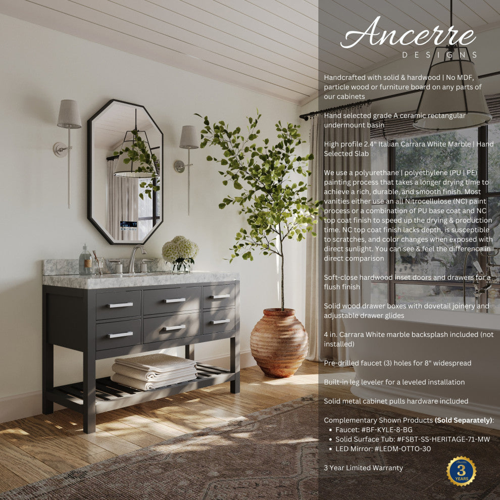 Arcadia Bath Vanity, Sapphire Gray, 48", Brushed Nickel Hardware, Single, Freestanding