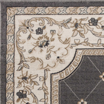 8'' X 10'' Grey Or Ivory Diamond Floral Bordered Indoor Area Rug