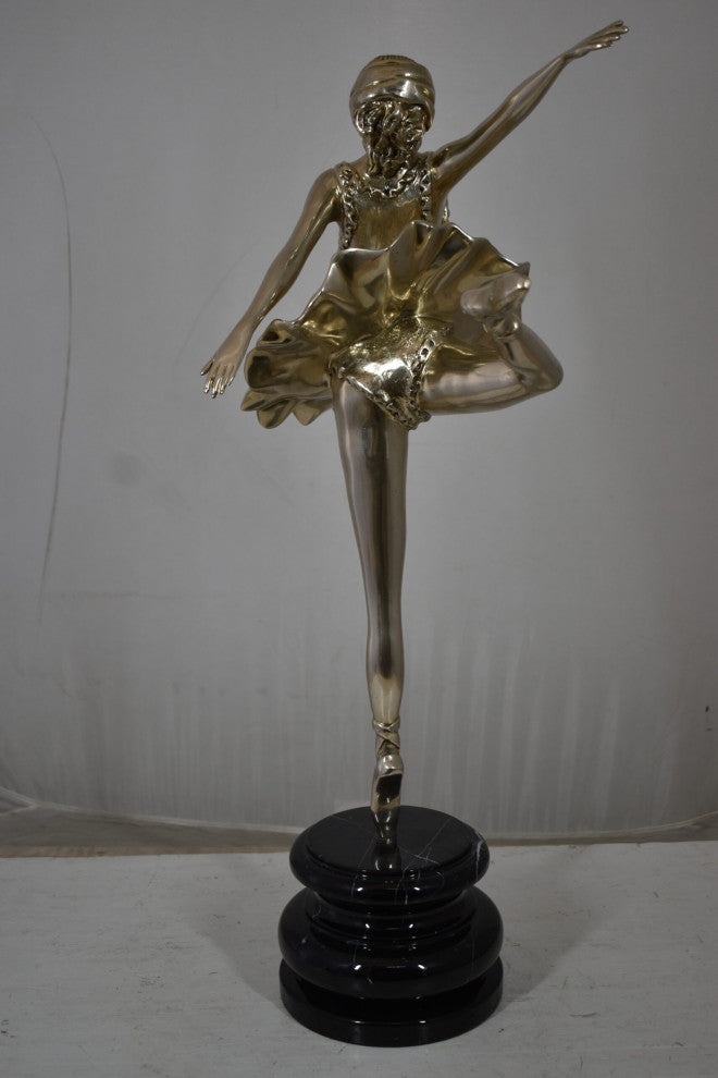 Ballerina Bronze Statue, Silver Finish Size: 14" x 15" x 28"H