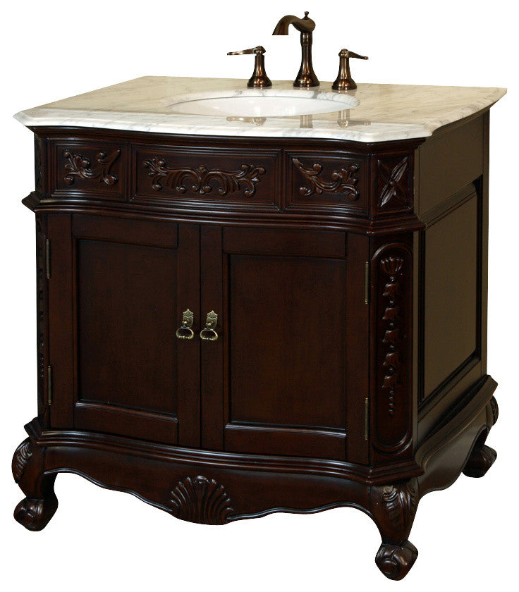 Ashby White Single Vanity, Walnut With Marble Vanity Top, White