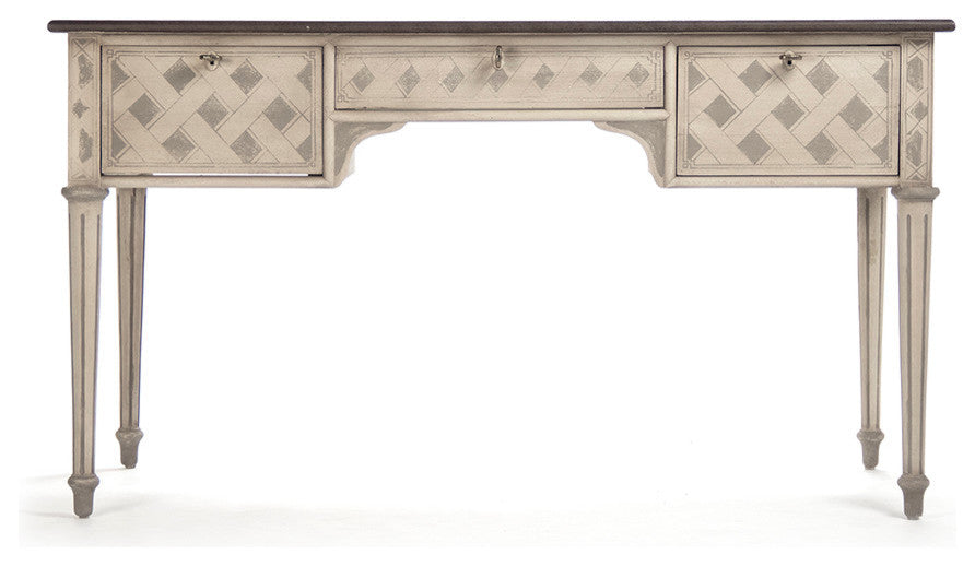Sergei Desk, Chocolate Brown Top/Taupe and Gray Base