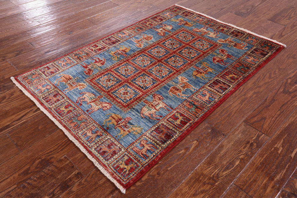 2' 9" X 4' 2" Antiqued Pazyryk Historical Design Hand Knotted Rug Q10877
